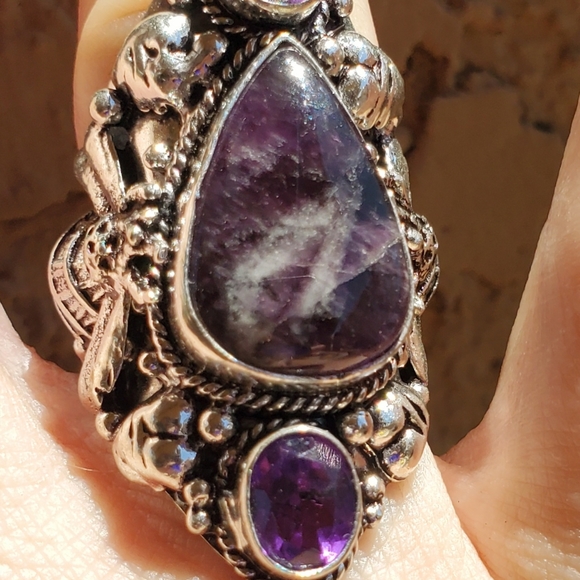 New Chevron Amethyst 925 Silver Queen Bee Statement Ring. - Picture 13 of 16